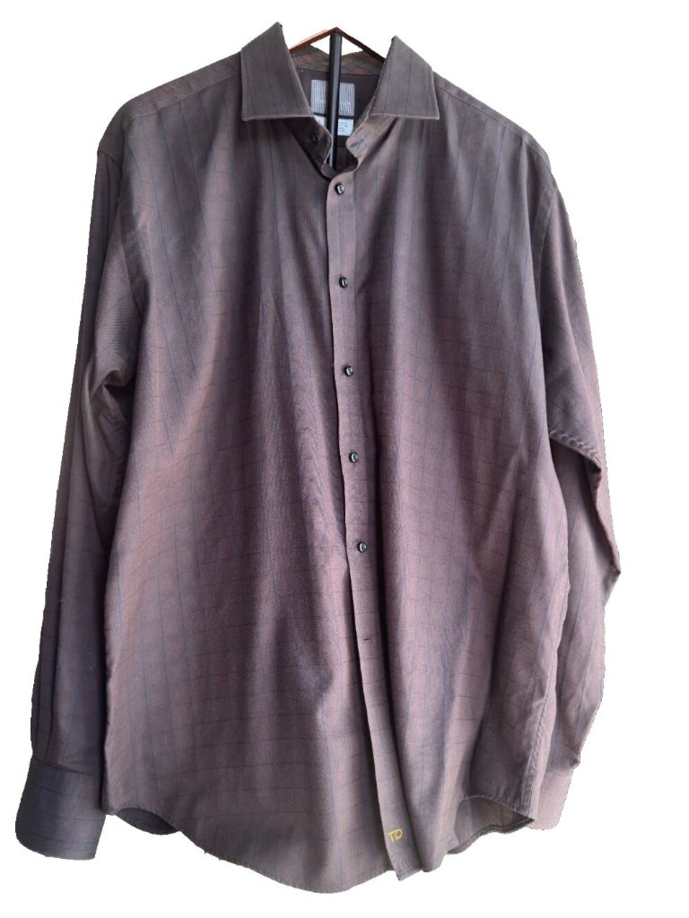 Thomas Dean Dress Shirt Men Flip Cuff Long Sleeve Button Up, Size XL Brown